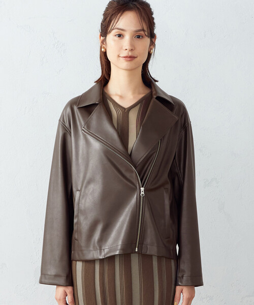 COMME CA ISM（コムサイズム）の「フェイクレザー　ライダースジャケット（ライダースジャケット・レディース・ブラック/ダークブラウン・MEDIUM/LARGE）」の12枚目の写真