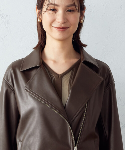 COMME CA ISM（コムサイズム）の「フェイクレザー　ライダースジャケット（ライダースジャケット・レディース・ブラック/ダークブラウン・MEDIUM/LARGE）」の15枚目の写真