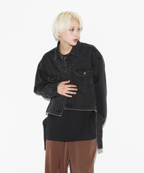 LEGENDA（レジェンダ）の「レジェンダ フラワー エンブロイダリー ショートデニムジャケット / LEGENDA Flower Embroidery Short Denim Jacket（デニムジャケット・メンズ・インディゴブルー/ブラック・FREE）」の4枚目の写真