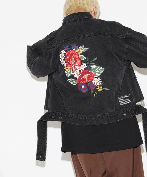 LEGENDA（レジェンダ）の「レジェンダ フラワー エンブロイダリー ショートデニムジャケット / LEGENDA Flower Embroidery Short Denim Jacket（デニムジャケット・メンズ・インディゴブルー/ブラック・FREE）」の12枚目の写真
