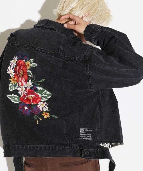 LEGENDA（レジェンダ）の「レジェンダ フラワー エンブロイダリー ショートデニムジャケット / LEGENDA Flower Embroidery Short Denim Jacket（デニムジャケット・メンズ・インディゴブルー/ブラック・FREE）」の3枚目の写真