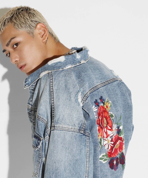 LEGENDA（レジェンダ）の「レジェンダ フラワー エンブロイダリー ショートデニムジャケット / LEGENDA Flower Embroidery Short Denim Jacket（デニムジャケット・メンズ・インディゴブルー/ブラック・FREE）」の21枚目の写真