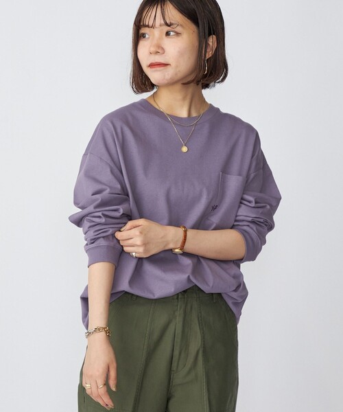 SHIPS（シップス）の「*SHIPS: 〈汗染み防止加工〉 ワンポイント ロゴ ビッグシルエット ヘビーウェイト Tシャツ (ロンT)（Tシャツ/カットソー・メンズ・ホワイト/ブラック/パープル/ネイビー・MEDIUM/X-LARGE/LARGE/SMALL）」の20枚目の写真