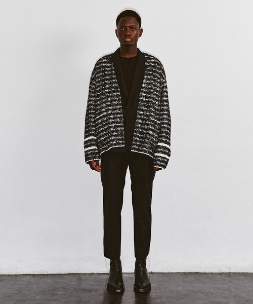 DISCOVERED（ディスカバード）の「TWEED KNIT CARDIGAN JACKET（ノーカラージャケット・メンズ・ホワイト×レッド/ブラック×ホワイト・1/3/2）」の5枚目の写真