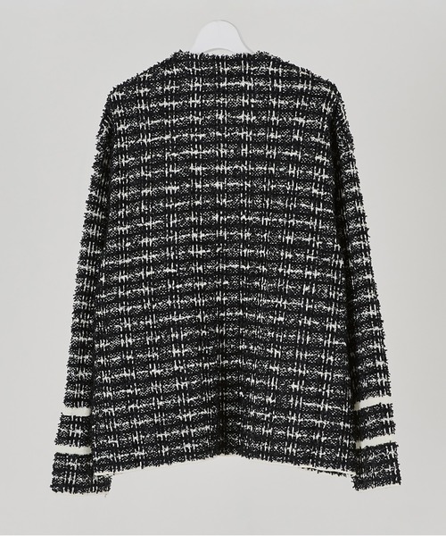 DISCOVERED（ディスカバード）の「TWEED KNIT CARDIGAN JACKET（ノーカラージャケット・メンズ・ホワイト×レッド/ブラック×ホワイト・1/3/2）」の3枚目の写真