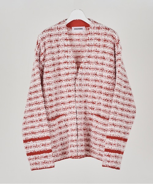 DISCOVERED（ディスカバード）の「TWEED KNIT CARDIGAN JACKET（ノーカラージャケット・メンズ・ホワイト×レッド/ブラック×ホワイト・1/3/2）」の4枚目の写真