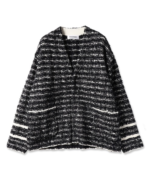 DISCOVERED（ディスカバード）の「TWEED KNIT CARDIGAN JACKET（ノーカラージャケット・メンズ・ホワイト×レッド/ブラック×ホワイト・1/3/2）」の17枚目の写真