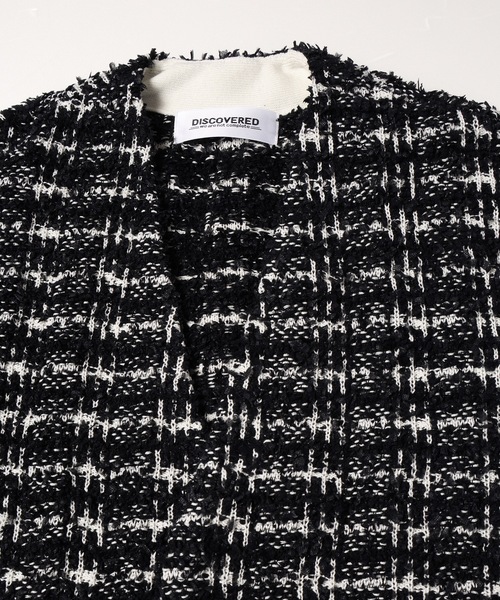DISCOVERED（ディスカバード）の「TWEED KNIT CARDIGAN JACKET（ノーカラージャケット・メンズ・ホワイト×レッド/ブラック×ホワイト・1/3/2）」の15枚目の写真
