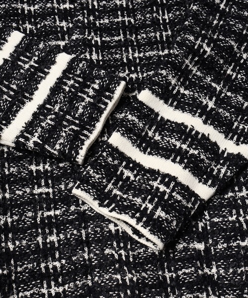 DISCOVERED（ディスカバード）の「TWEED KNIT CARDIGAN JACKET（ノーカラージャケット・メンズ・ホワイト×レッド/ブラック×ホワイト・1/3/2）」の13枚目の写真