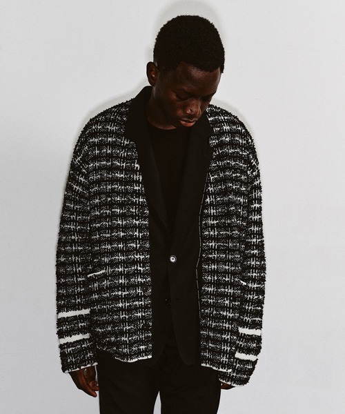 DISCOVERED（ディスカバード）の「TWEED KNIT CARDIGAN JACKET（ノーカラージャケット・メンズ・ホワイト×レッド/ブラック×ホワイト・1/3/2）」の18枚目の写真