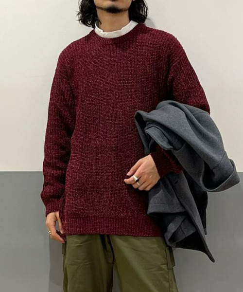 BACK NUMBER（バックナンバー）の「【BACK NUMBER】畦編みモールクルーニット（ニット/セーター・メンズ・ブラック/オフホワイト/イエロー/ブルー/グリーン/ワイン・S/M/L/XL）」の6枚目の写真