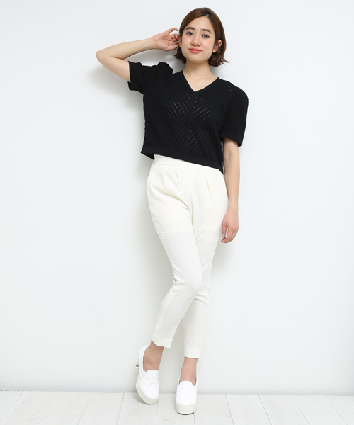 STUDIOUS（ステュディオス）の「STUDIOUS センタータックジョーゼットPT（スラックス・レディース・アイボリー/ブラック・0/1）」の17枚目の写真