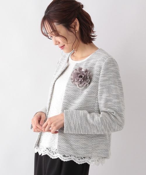 GLOBAL WORK（グローバルワーク）の「洗えるカットツイードジャケット/124245（ノーカラージャケット・レディース・ホワイト系/ネイビー系・MEDIUM/LARGE）」の6枚目の写真