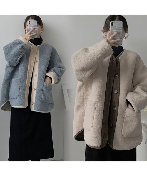 LOPASS(ロパス)の「ゆったりボアコート(その他アウター・レディース・ブルー/アイボリー・M/L)」の3枚目の写真