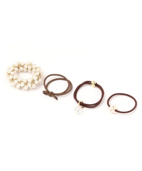 studio CLIP（スタディオクリップ）の「4SETデザインミニポニー（ヘアゴム・レディース・グレー/ベージュ/その他1/その他2/ブラウン/オフホワイト/スモーク/アイボリー・FREE）」の4枚目の写真