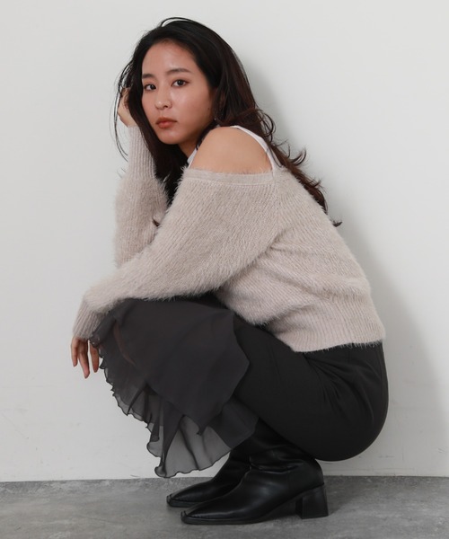 Cheek（チーク）の「シャギー肩開きレイヤードニット（ニット/セーター・レディース・チャコールグレー/ベージュ/ブラック・MEDIUM）」の19枚目の写真