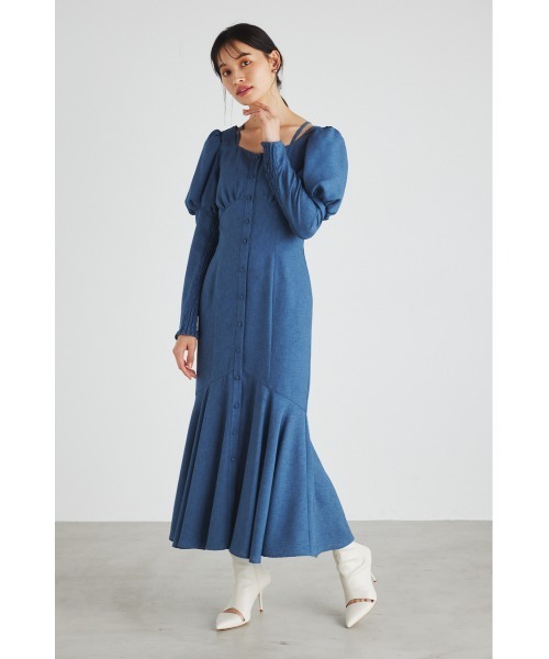 rienda【ヒロインワンピ】フリルスリーブマーメイドワンピース rienda｜【ヒロインワンピ】フリルスリーブマーメイドワンピース