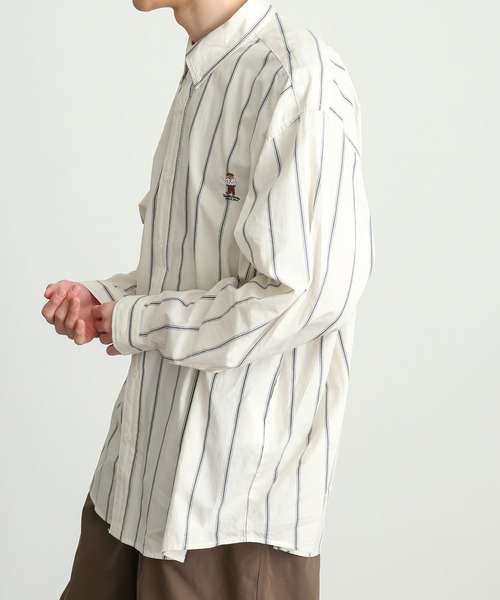 SENSE OF PLACE by URBAN RESEARCH（センスオブプレイスバイアーバンリサーチ）の「『別注』TeddyBear×SENSE OF PLACE　テディベアストライプシャツ（シャツ/ブラウス・メンズ・ブルー/ライトカーキ/ライトベージュ・MEDIUM/LARGE）」の6枚目の写真