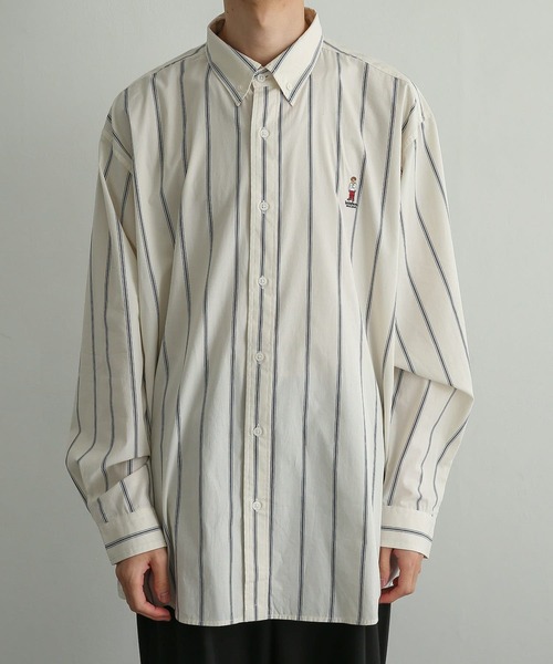 SENSE OF PLACE by URBAN RESEARCH（センスオブプレイスバイアーバンリサーチ）の「『別注』TeddyBear×SENSE OF PLACE　テディベアストライプシャツ（シャツ/ブラウス・メンズ・ブルー/ライトカーキ/ライトベージュ・MEDIUM/LARGE）」の12枚目の写真