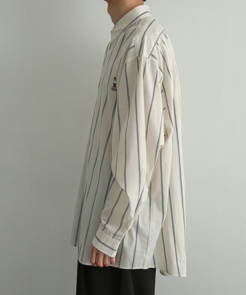 SENSE OF PLACE by URBAN RESEARCH（センスオブプレイスバイアーバンリサーチ）の「『別注』TeddyBear×SENSE OF PLACE　テディベアストライプシャツ（シャツ/ブラウス・メンズ・ブルー/ライトカーキ/ライトベージュ・MEDIUM/LARGE）」の13枚目の写真