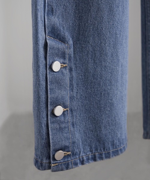 サイドボタンセミワイドストレートデニムパンツ EMMA CLOTHES（デニム