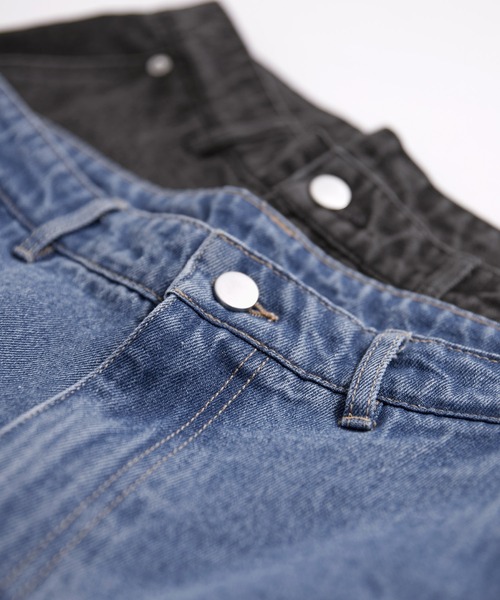 サイドボタンセミワイドストレートデニムパンツ EMMA CLOTHES（デニム