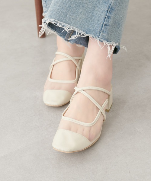 natural couture（ナチュラルクチュール）の「チュールストラップ付きミュール（パンプス・レディース・アイボリー/ブラック/ベージュ・MEDIUM/LARGE）」の2枚目の写真