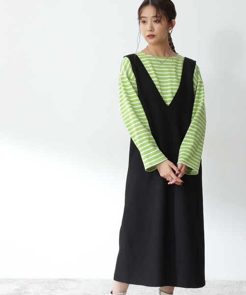 N.（N. Natural Beauty Basic）（エヌエヌナチュラルビューティーベーシック）の「◆Ｖカラージャンパースカート（ジャンパースカート・レディース・ナチュラル/ブラック/ベージュ・MEDIUM）」の6枚目の写真