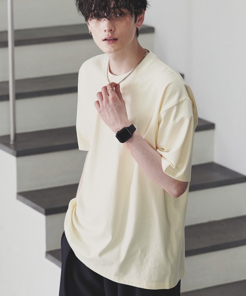 MONO-MART(モノマート)の「ハイスムースコットン ルーズフィットカットソー(Tシャツ/カットソー・メンズ・ライトグレー/グリーン/ブラック/モカ/ライトイエロー/アイボリー/ホワイト/オリーブ/チャコール/ブルーグレー/オレンジ・L/M/S)」の17枚目の写真