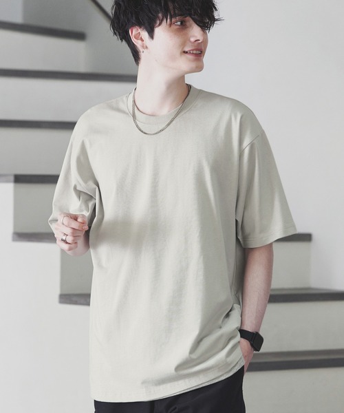 MONO-MART(モノマート)の「ハイスムースコットン ルーズフィットカットソー(Tシャツ/カットソー・メンズ・ライトグレー/グリーン/ブラック/モカ/ライトイエロー/アイボリー/ホワイト/オリーブ/チャコール/ブルーグレー/オレンジ・L/M/S)」の16枚目の写真