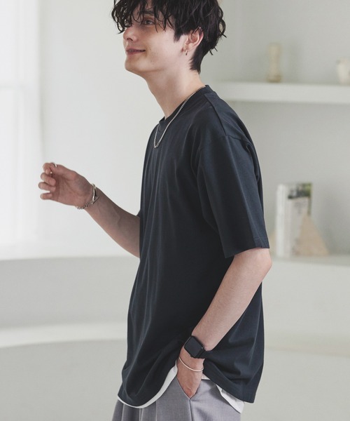 MONO-MART(モノマート)の「ハイスムースコットン ルーズフィットカットソー(Tシャツ/カットソー・メンズ・ライトグレー/グリーン/ブラック/モカ/ライトイエロー/アイボリー/ホワイト/オリーブ/チャコール/ブルーグレー/オレンジ・L/M/S)」の12枚目の写真