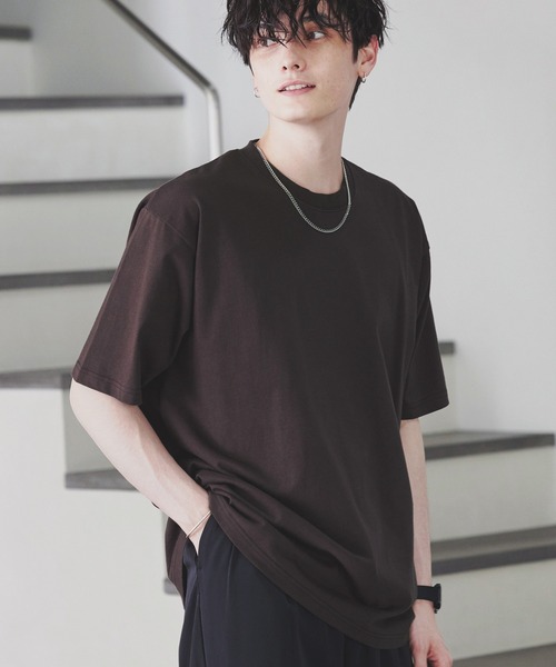 MONO-MART(モノマート)の「ハイスムースコットン ルーズフィットカットソー(Tシャツ/カットソー・メンズ・ライトグレー/グリーン/ブラック/モカ/ライトイエロー/アイボリー/ホワイト/オリーブ/チャコール/ブルーグレー/オレンジ・L/M/S)」の13枚目の写真