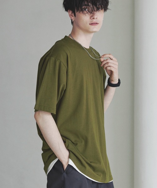 MONO-MART(モノマート)の「ハイスムースコットン ルーズフィットカットソー(Tシャツ/カットソー・メンズ・ライトグレー/グリーン/ブラック/モカ/ライトイエロー/アイボリー/ホワイト/オリーブ/チャコール/ブルーグレー/オレンジ・L/M/S)」の19枚目の写真