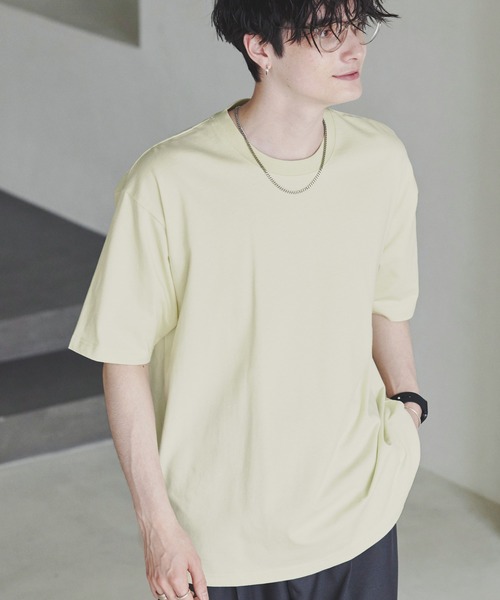 MONO-MART(モノマート)の「ハイスムースコットン ルーズフィットカットソー(Tシャツ/カットソー・メンズ・ライトグレー/グリーン/ブラック/モカ/ライトイエロー/アイボリー/ホワイト/オリーブ/チャコール/ブルーグレー/オレンジ・L/M/S)」の21枚目の写真