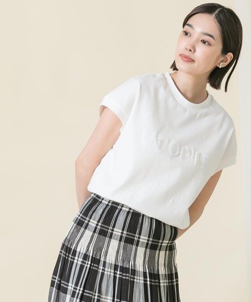 Gready Brilliant(グレディブリリアン)の「UTOPIEパールロゴTシャツ(Tシャツ/カットソー・レディース・ライトグレー/オレンジ/オフホワイト/チャコールグレー・FREE)」の11枚目の写真