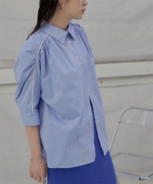 miette（ミエット）の「ギャザーラグランスリーブブラウス（シャツ/ブラウス・レディース・オフホワイト/ブルー・FREE）」の7枚目の写真