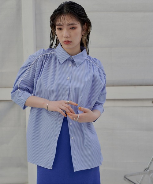 miette（ミエット）の「ギャザーラグランスリーブブラウス（シャツ/ブラウス・レディース・オフホワイト/ブルー・FREE）」の16枚目の写真