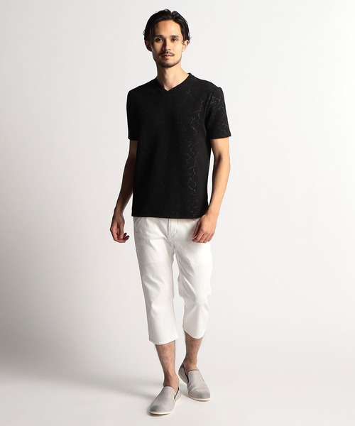 NICOLE CLUB FOR MEN（ニコルクラブフォーメン）の「【23年モデル WEB限定再販売】クラックエンボス半袖Ｖネックカットソー（Tシャツ/カットソー・メンズ・オフホワイト/ブラック/ラベンダー/シルバーグレー・X-LARGE/MEDIUM/LARGE）」の7枚目の写真