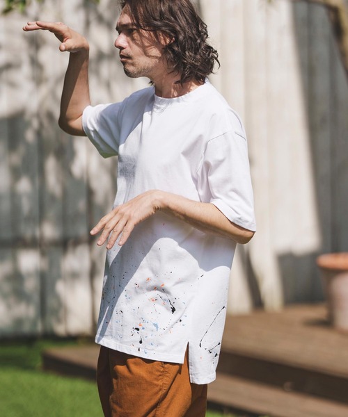 CAMBIO(カンビオ)の「mt8439-Splash Paint Tee Tシャツ(Tシャツ/カットソー・メンズ・ホワイト/ブラック・S/M/L)」の1枚目の写真