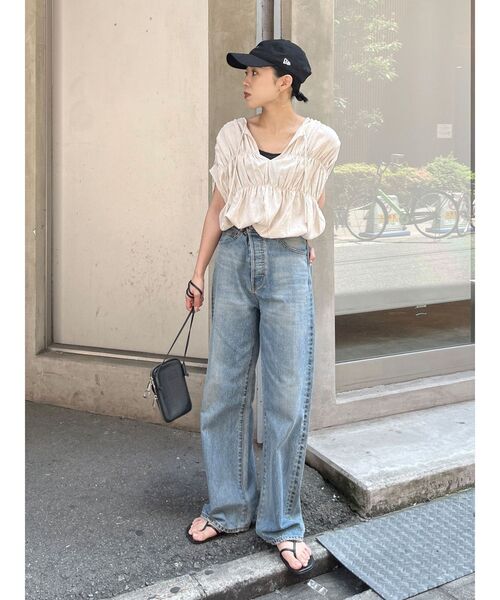 Ungrid（アングリッド）の「リネン混ギャザーノースリブラウス（シャツ/ブラウス・レディース・オレンジ/アイボリー/グリーン系その他・FREE）」の8枚目の写真