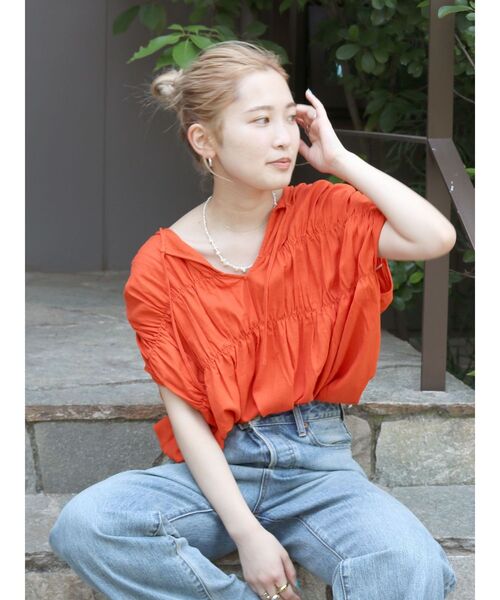 Ungrid（アングリッド）の「リネン混ギャザーノースリブラウス（シャツ/ブラウス・レディース・オレンジ/アイボリー/グリーン系その他・FREE）」の18枚目の写真