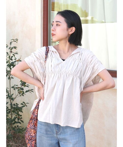 Ungrid（アングリッド）の「リネン混ギャザーノースリブラウス（シャツ/ブラウス・レディース・オレンジ/アイボリー/グリーン系その他・FREE）」の11枚目の写真