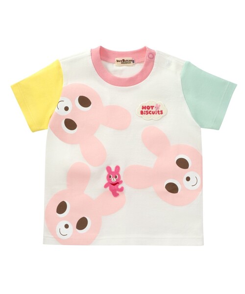 HOT BISCUITS（ホットビスケッツ）の「ひょっこりキャラクター 半袖Tシャツ（Tシャツ/カットソー・キッズ・ピンク/マルチ/イエロー/ホワイト×ピンク・110cm/90cm/100cm/80ｃｍ/120cm）」の2枚目の写真