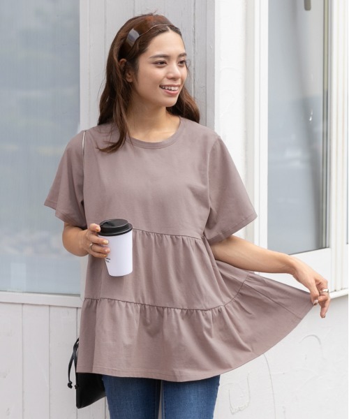 ad thie(アドティエ)の「ティアード チュニックTシャツ(Tシャツ/カットソー・レディース・ベビーピンク/セージグリーン/ダークブラウン/クリーム/ピンク系その他4/エメラルドブルー/チャコール/ブルー/ブラック/イエロー/オフホワイト/モカ/ライム・FREE/LL)」の14枚目の写真