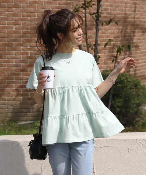 ad thie(アドティエ)の「ティアード チュニックTシャツ(Tシャツ/カットソー・レディース・ベビーピンク/セージグリーン/ダークブラウン/クリーム/ピンク系その他4/エメラルドブルー/チャコール/ブルー/ブラック/イエロー/オフホワイト/モカ/ライム・FREE/LL)」の19枚目の写真