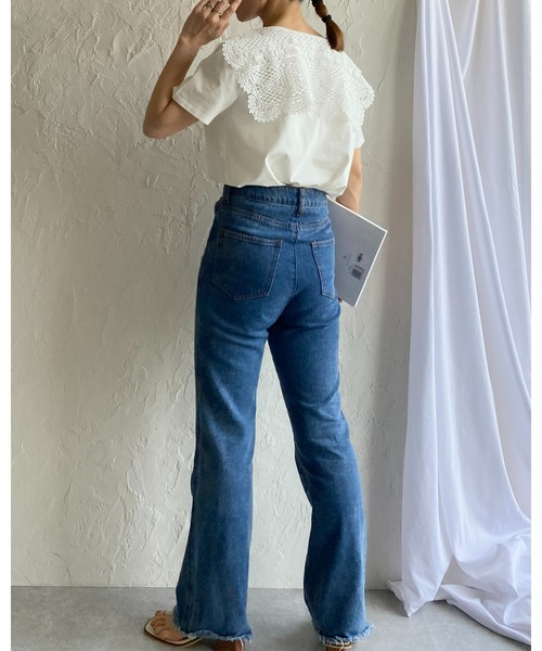 She's Closet（シーズクローゼット）の「クロシェ編みレースビッグ襟セーラーカラー半袖Tシャツ（Tシャツ/カットソー・レディース・ブラック/オフホワイト/ブルー・FREE）」の19枚目の写真