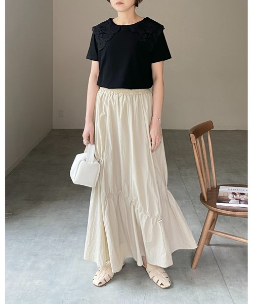 She's Closet（シーズクローゼット）の「クロシェ編みレースビッグ襟セーラーカラー半袖Tシャツ（Tシャツ/カットソー・レディース・ブラック/オフホワイト/ブルー・FREE）」の5枚目の写真