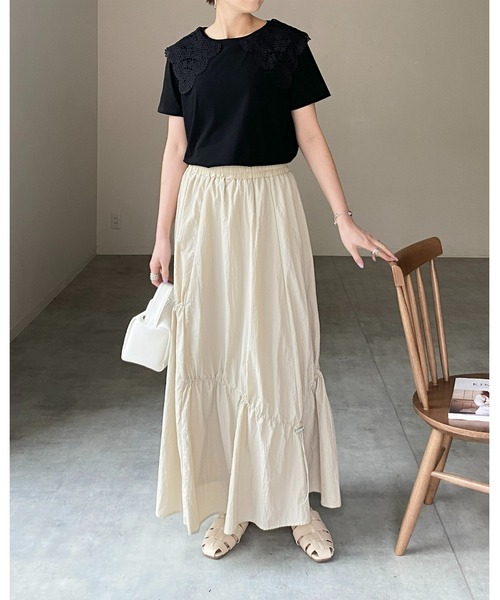 She's Closet（シーズクローゼット）の「クロシェ編みレースビッグ襟セーラーカラー半袖Tシャツ（Tシャツ/カットソー・レディース・ブラック/オフホワイト/ブルー・FREE）」の10枚目の写真