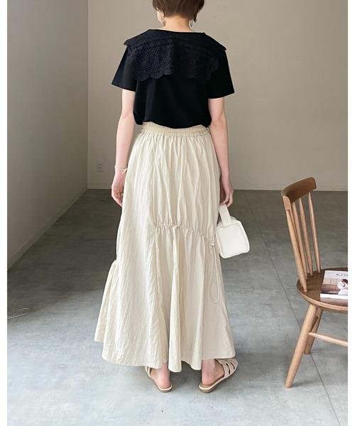 She's Closet（シーズクローゼット）の「クロシェ編みレースビッグ襟セーラーカラー半袖Tシャツ（Tシャツ/カットソー・レディース・ブラック/オフホワイト/ブルー・FREE）」の6枚目の写真