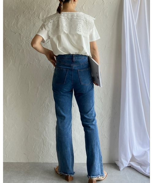 She's Closet（シーズクローゼット）の「クロシェ編みレースビッグ襟セーラーカラー半袖Tシャツ（Tシャツ/カットソー・レディース・ブラック/オフホワイト/ブルー・FREE）」の11枚目の写真
